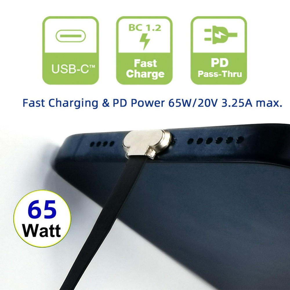 USB 2.0 Type C Dual 90 Degree Angled PD 65W Fast Charge Data Cable 5.91 Inch