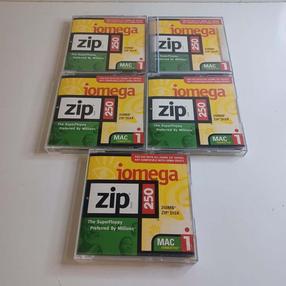 iomega ZIP 250MB 5 Disks Cases MAC Formatted Pack Drive Superfloppy