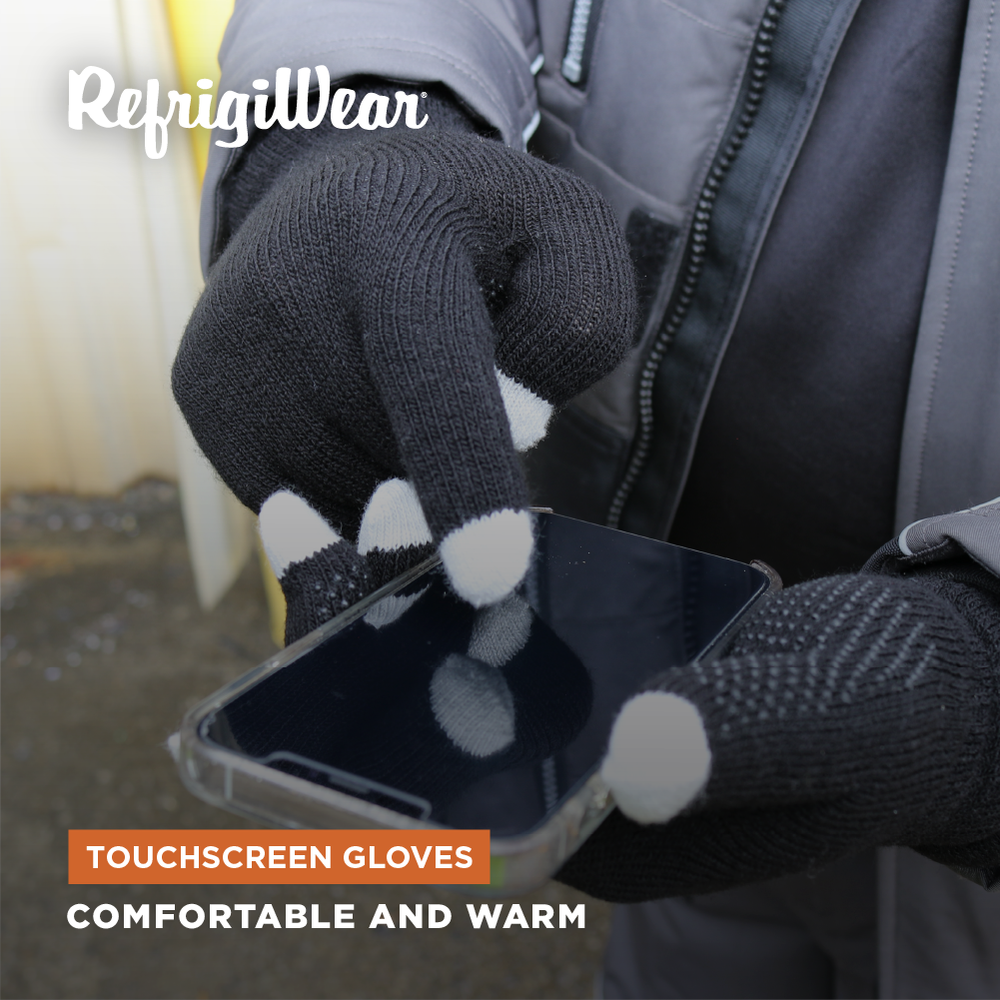 RefrigiWear Touch Screen PVC Dot Grip Knit Gloves, Black
