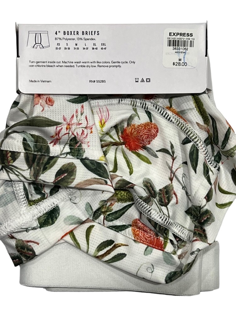 NWT EXPRESS 4" Quick Dry Performance Boxer Briefs Sz M-L White Green #E1
