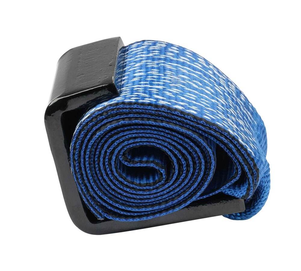 (2 Pack) 4" x 5' Roll off Container Winch Strap w/ Flat Hook - Blue