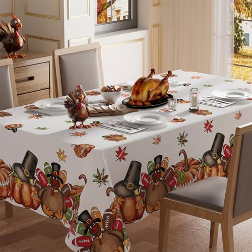 Turkey Thankful Maple Leaves Pumpkin Thanksgiving Fall 84" x 60" (Rectangular)