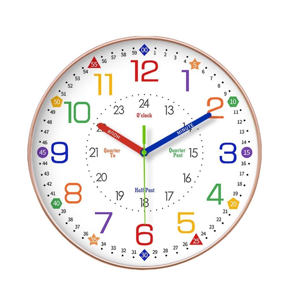 Silent Learning Wall Clock for Children with Easy Mount and Bright Face Design
