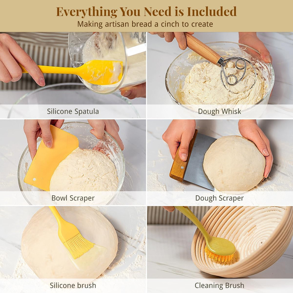 Sourdough Starter Kit with Banneton Baskets & Baking Tools Set