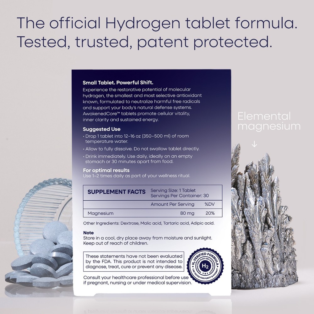 Molecular Hydrogen Tablets 30 Count Magnesium H2 Supplement Antioxidant Support