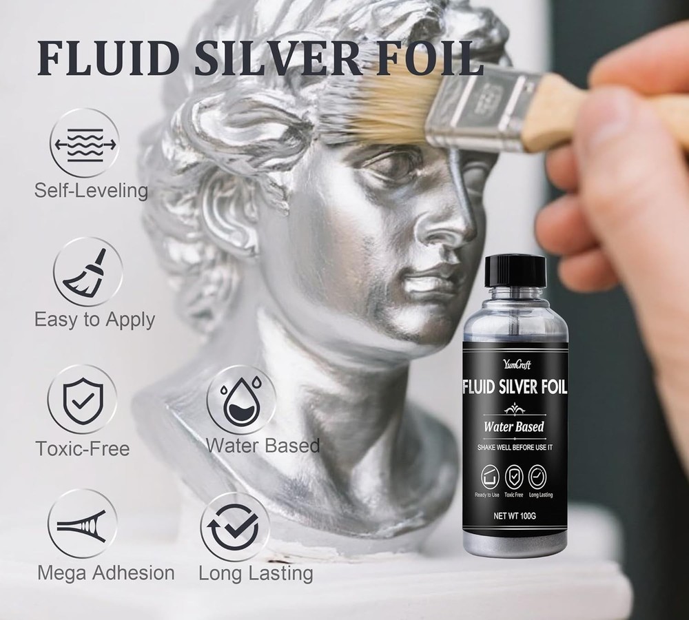 Liquid Silver Leaf Paint, Water-Based 3.38 Fl Oz (Pack of 2),