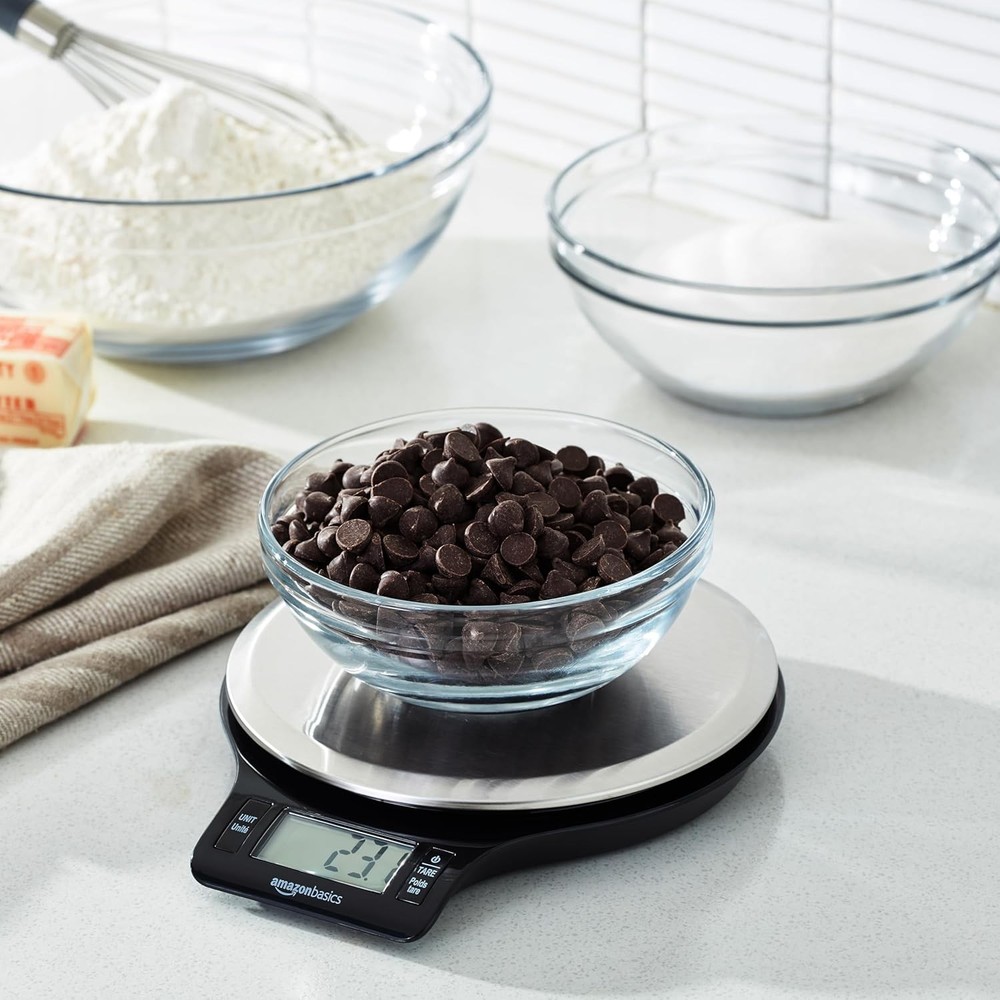 Amazon Basics Digital Kitchen Scale with LCD Display, Batteries Included, Weighs