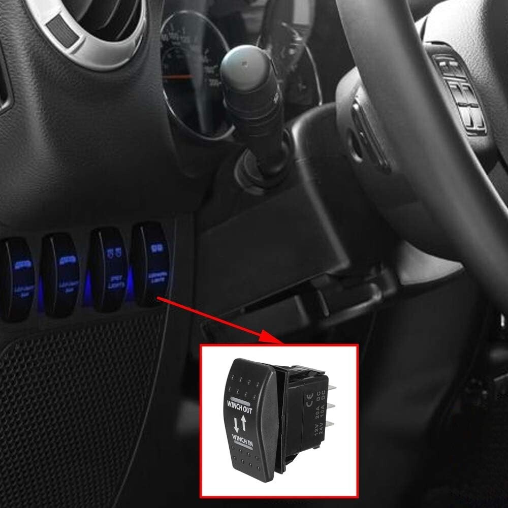 Universal 12V Rocker Switch with Blue LED Light for Easy Winch Control