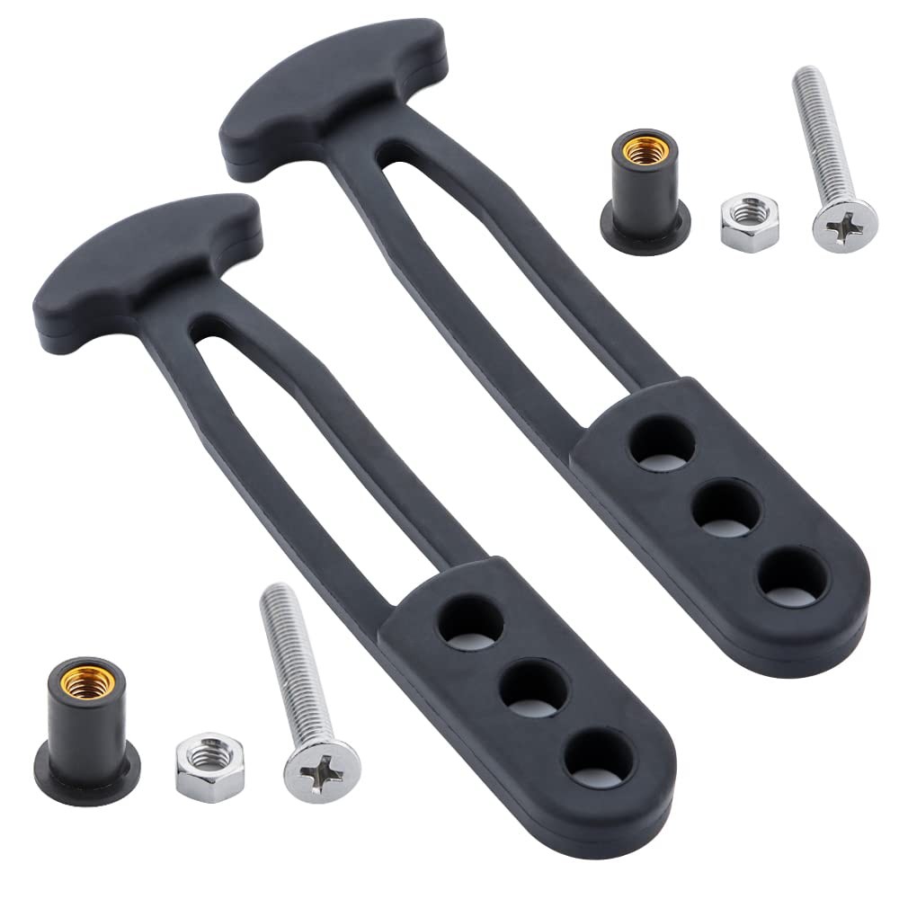 2 Pcs Boat Telescoping Ladder Strap, 3 Adjustable Mounting Holes for 2 Black