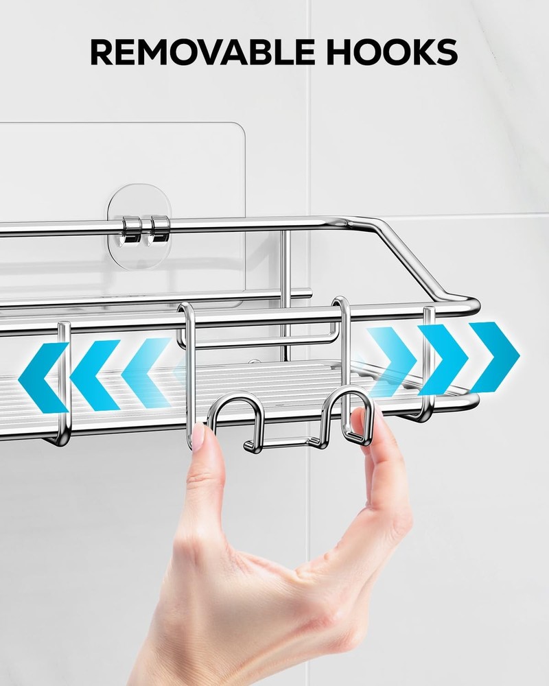 Shower Caddy Shelf Storage Rack Adhesive Without Drilling Stainless Steel wit...
