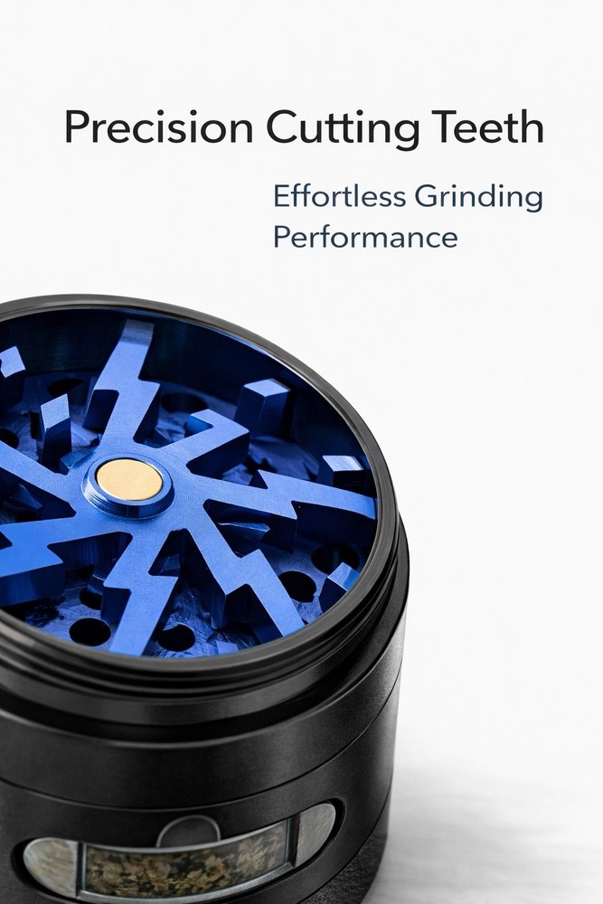 Manual Kitchen Spice Grinder 4 Layer Blue Metal Crusher with Mesh Filter Tool
