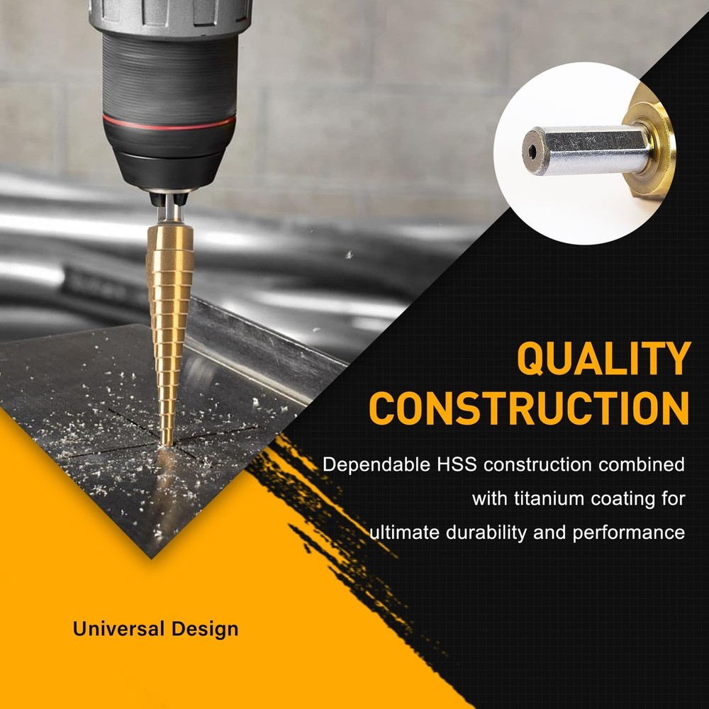 Step Drill Bit Set, 3PCS Titanium High Speed Steel Drill Bits, Step Bits for ...