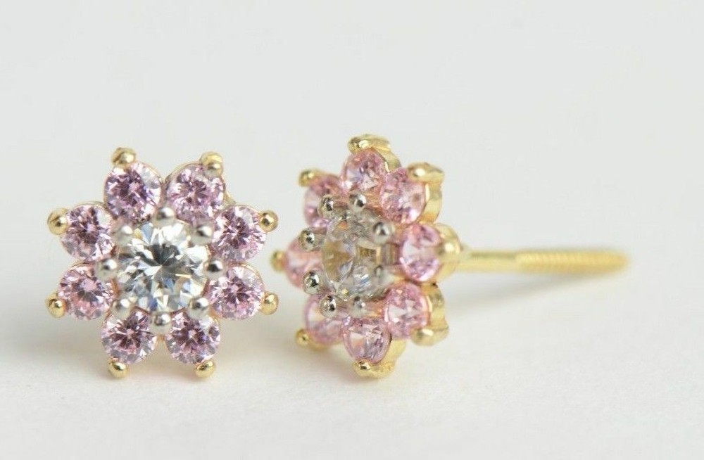 14k Yellow Gold Flower Stud Earrings with screw back