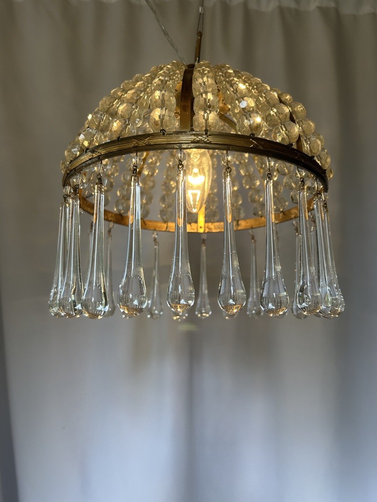 Vintage Half Bag Beaded Crystal Chandelier