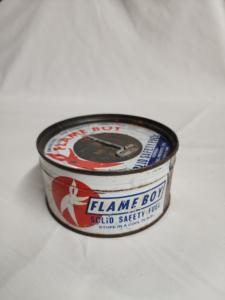 Vintage Sealed Flame Boy Solid Safety Fuel Can #1668 4" Round