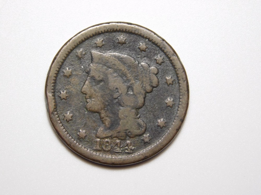 US COINS 1844 BRAIDED HAIR  LARGE CENT