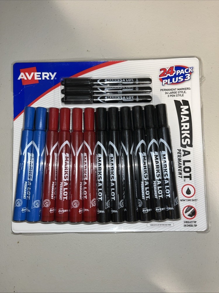 Avery Marks-A-Lot Permanent Marker, Chisel Tip, Assorted Colors, 27 Count