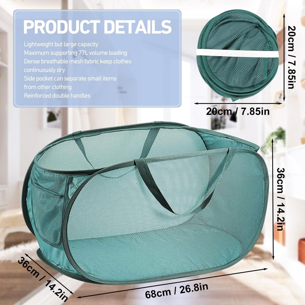 2PCS Mesh Laundry Hamper,Collapsible Laundry Baskets,75L Large Foldable Dirty...