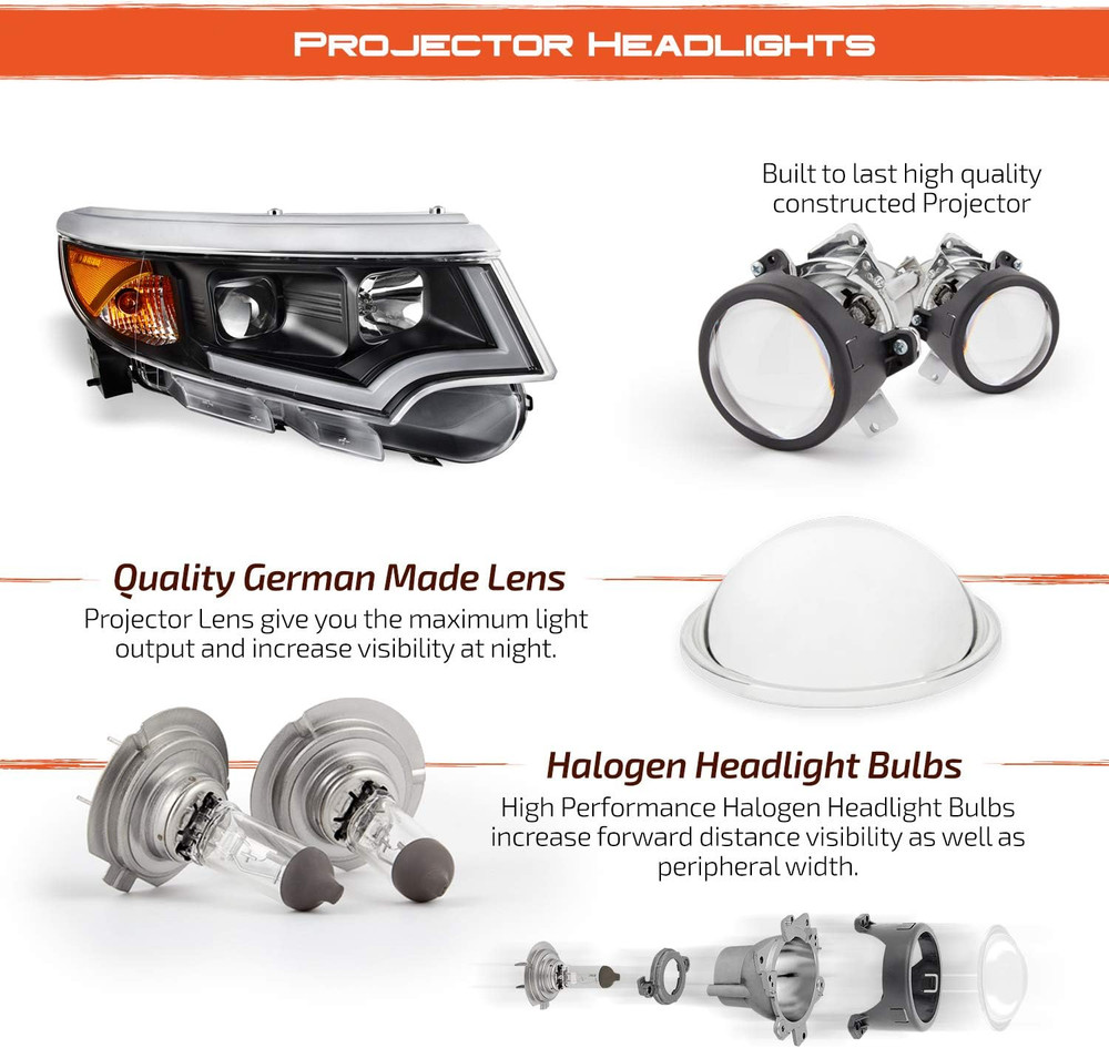 - LED DRL Black Projector Headlights Compatible with 2011-2014 Ford Edge Halogen