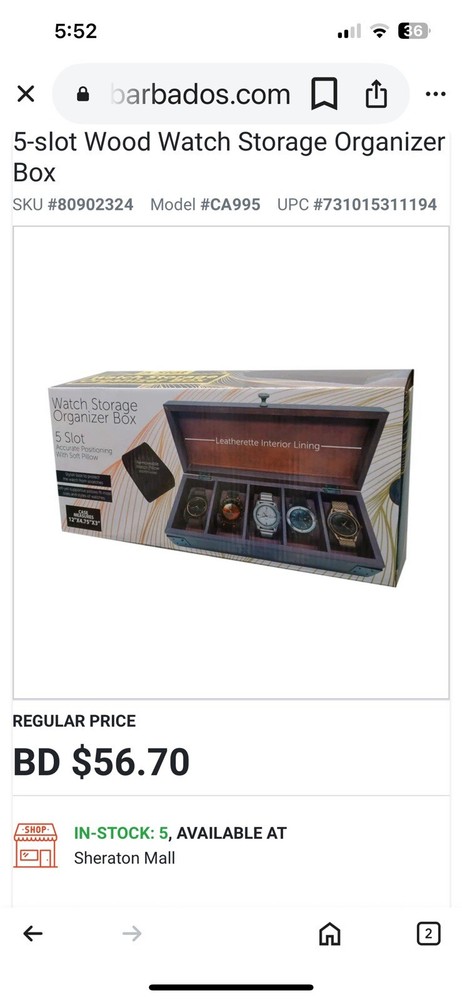 Watch storage organizer box – 5 slot