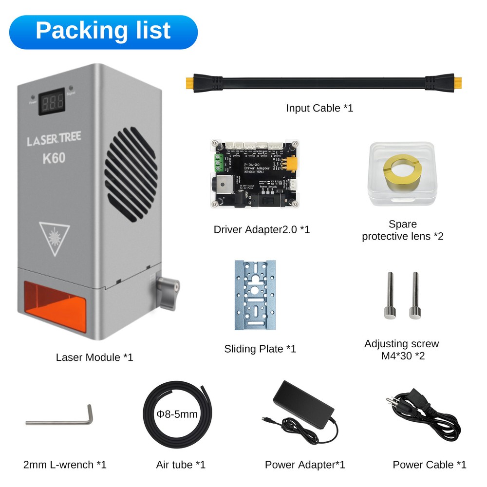 K60 Upgrade 60W Laser Module Head for CNC Laser Engraving and Cutting DIY Tools