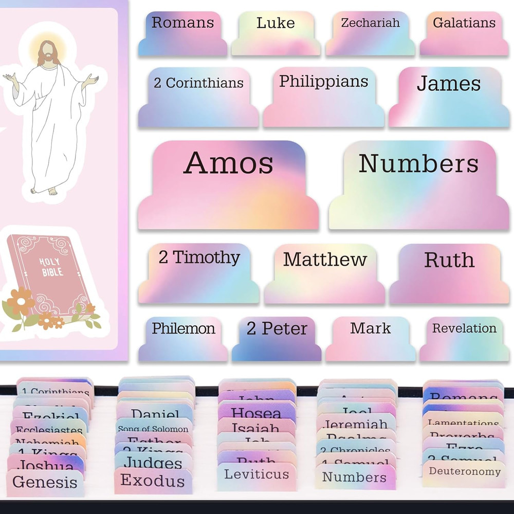 Laminated Bible Tabs with Unique Stickers for Women