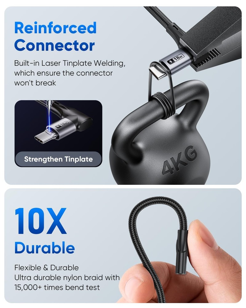 SUNGUY Right Angle USB C Cable, [2-Pack, 1FT] Short 90 Degree USB-A 1ft+1ft