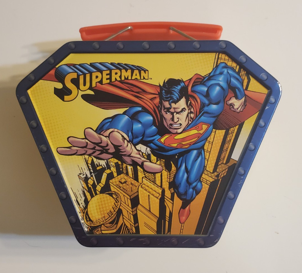 Superman Tin Carry Case with Handle. Lenticular Front Display. Mini Metal Box