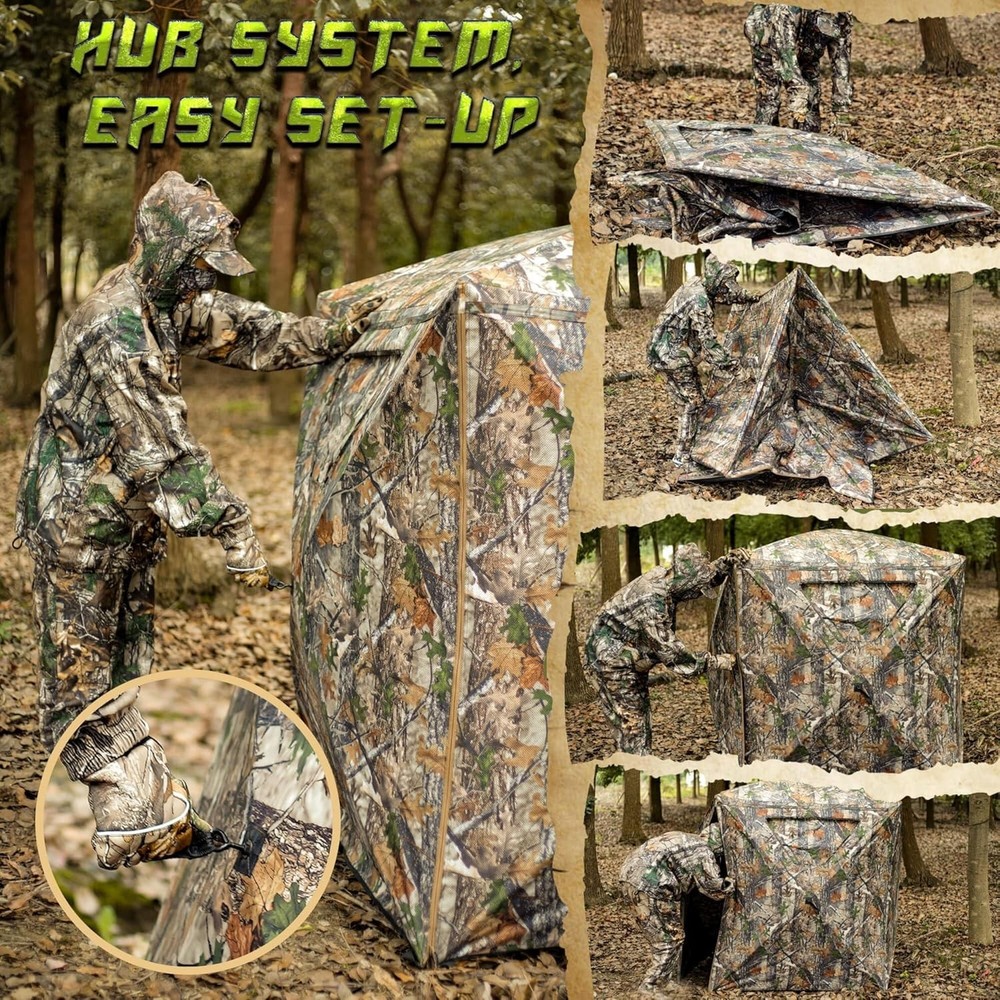 Durable Hunting Ground Blind for 2 with Silent Window System & Camouflage