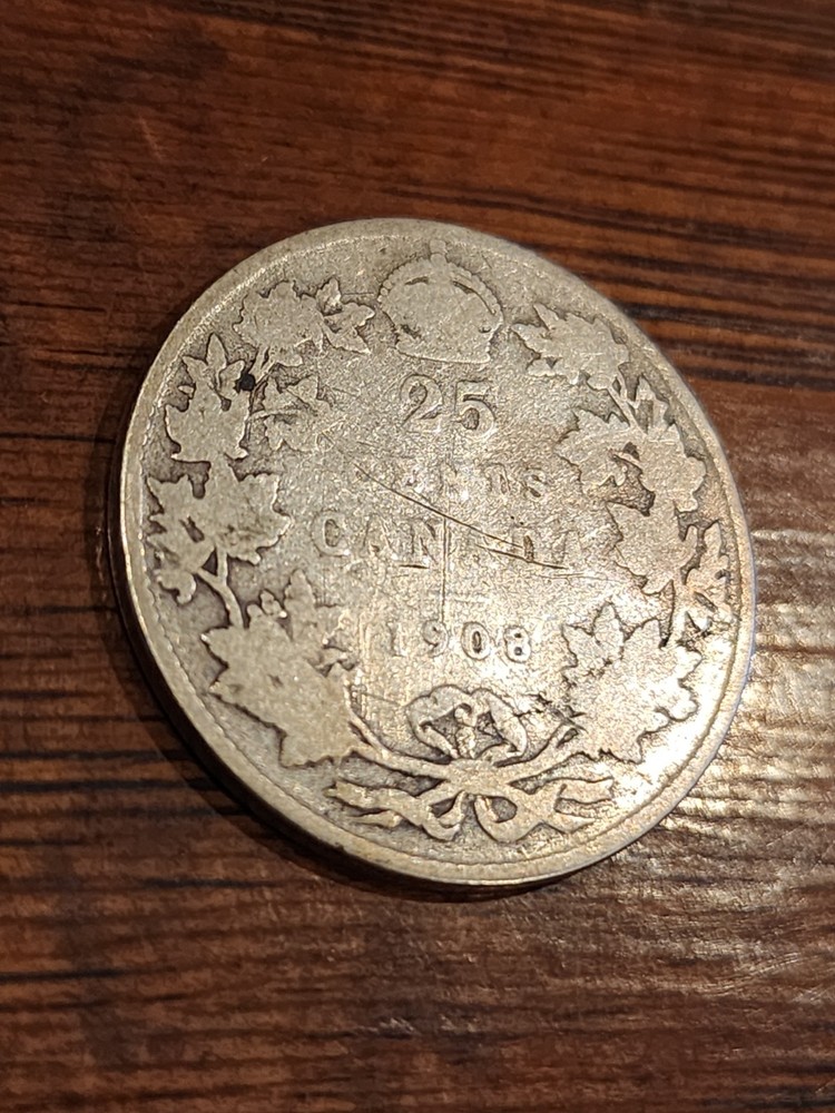 1908 Canada 25 Cents Silver Coin
