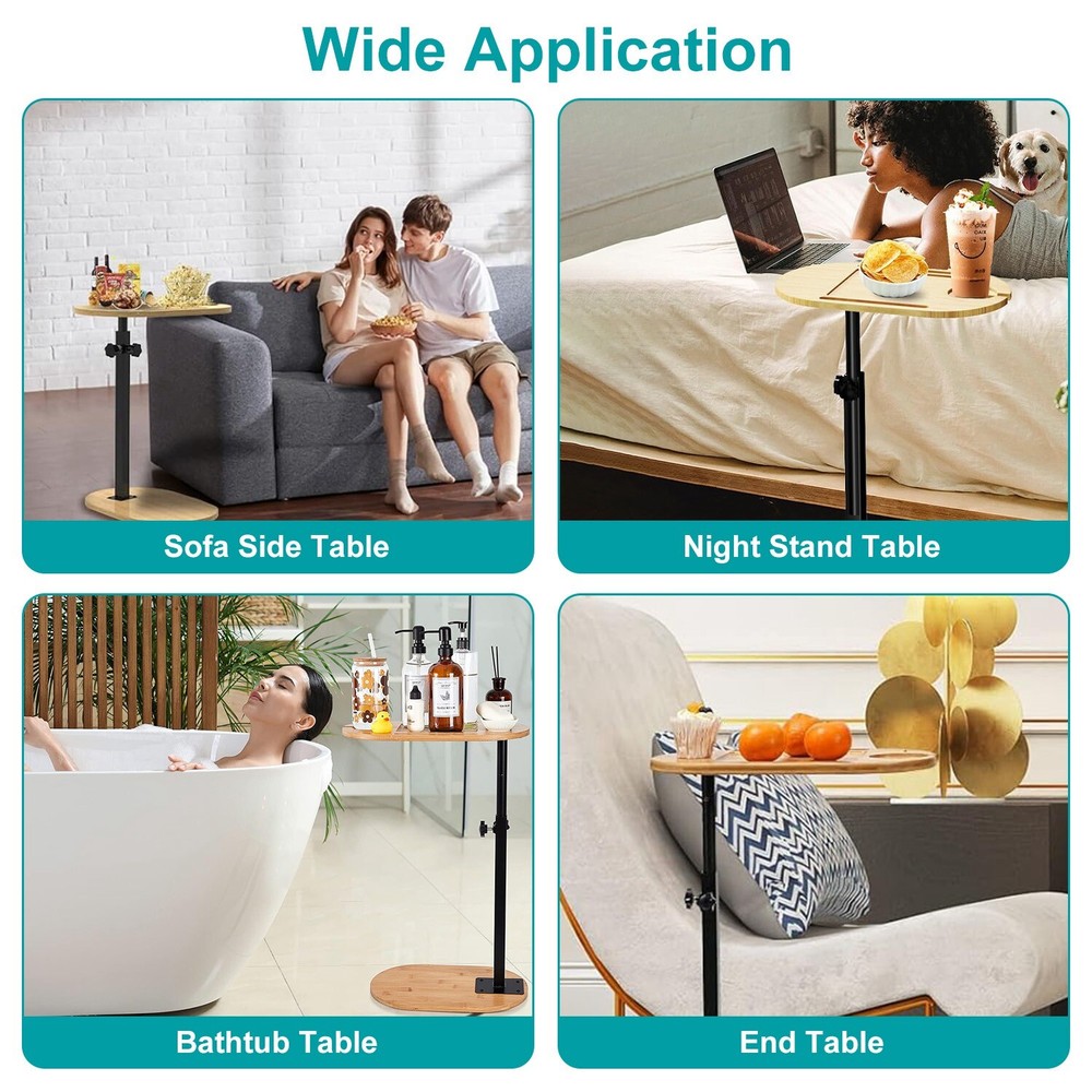 C-Shaped Bathtub Tray Table Heavy Duty Table Adjustable Height Bed Sofa Table