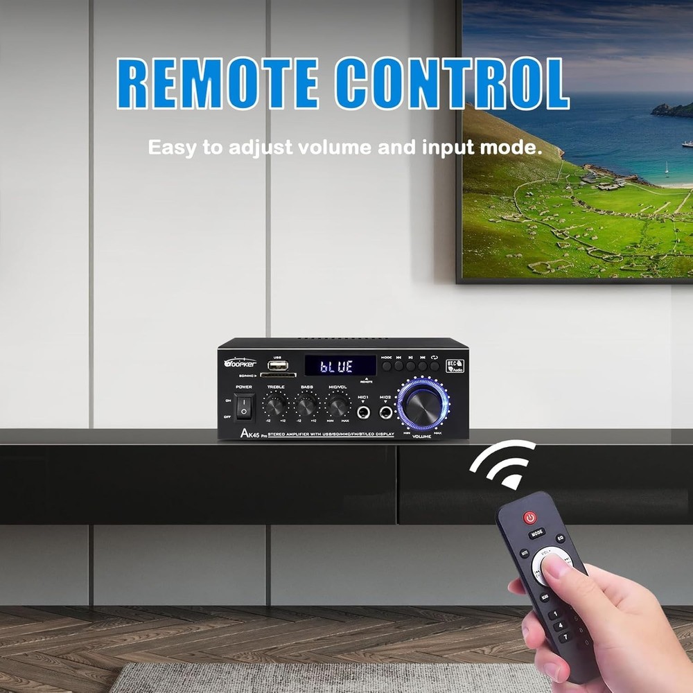 AK45 Pro Mini Audio Amplifier - 2 MIC, USB & RCA Inputs for Enhanced Listening