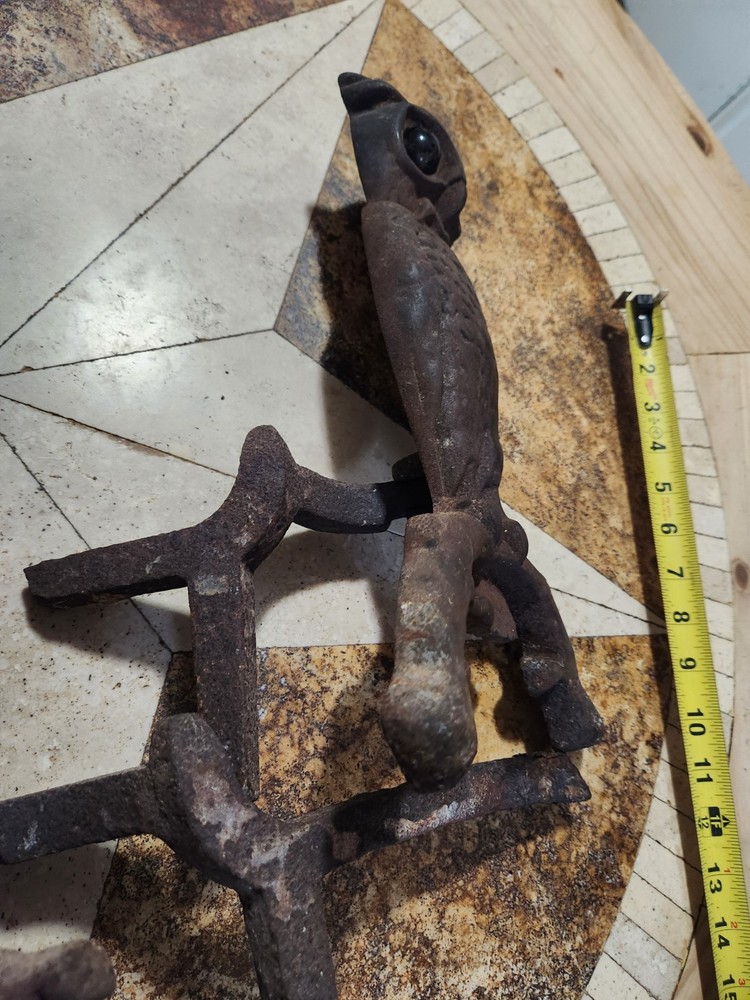 Antique Cast Iron Owl Andirons