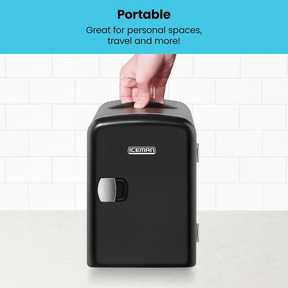 - Iceman Mini Portable Black Personal Fridge Cools or Heats and Provides Compact