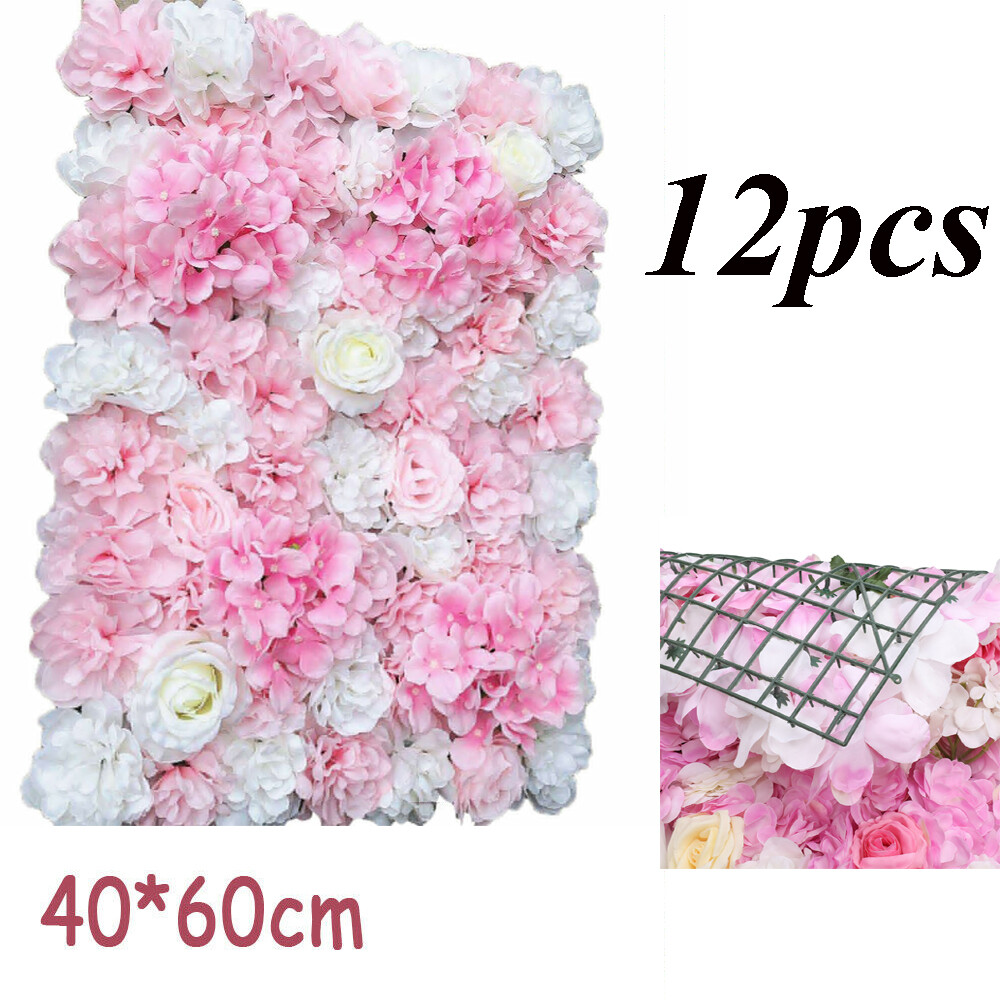 12x Artificial Silk Flower Wall Panel Floral Backdrop Party Wedding Decoration