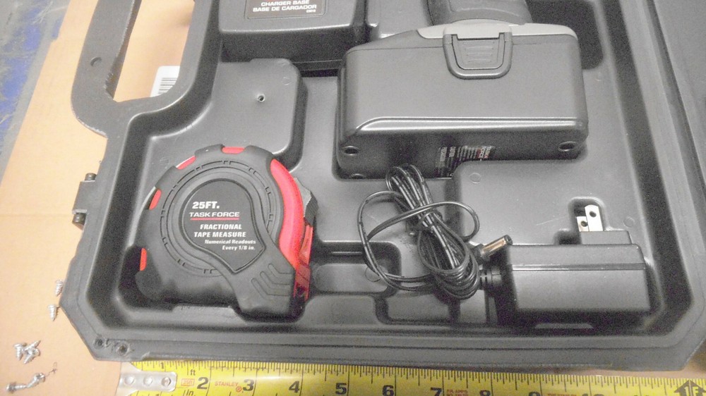 Task Force 18 volt drill, 3/8" chuck, with battery, hand tools, charger, case