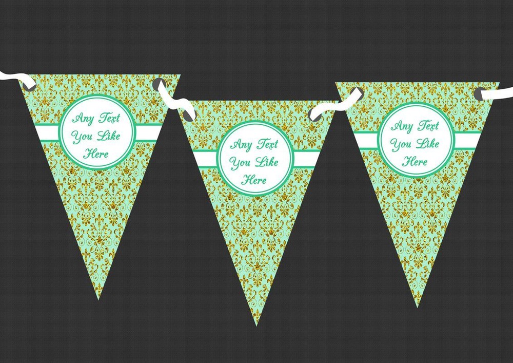 Gold And Mint Green Vintage Damask Personalised Wedding Bunting
