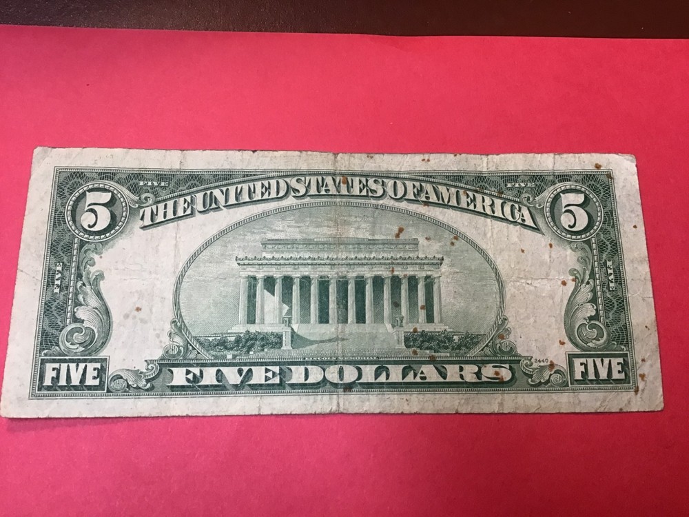 1963 or 1953 Five Dollar Red Seal $5 Red Seal Note US, 1 note
