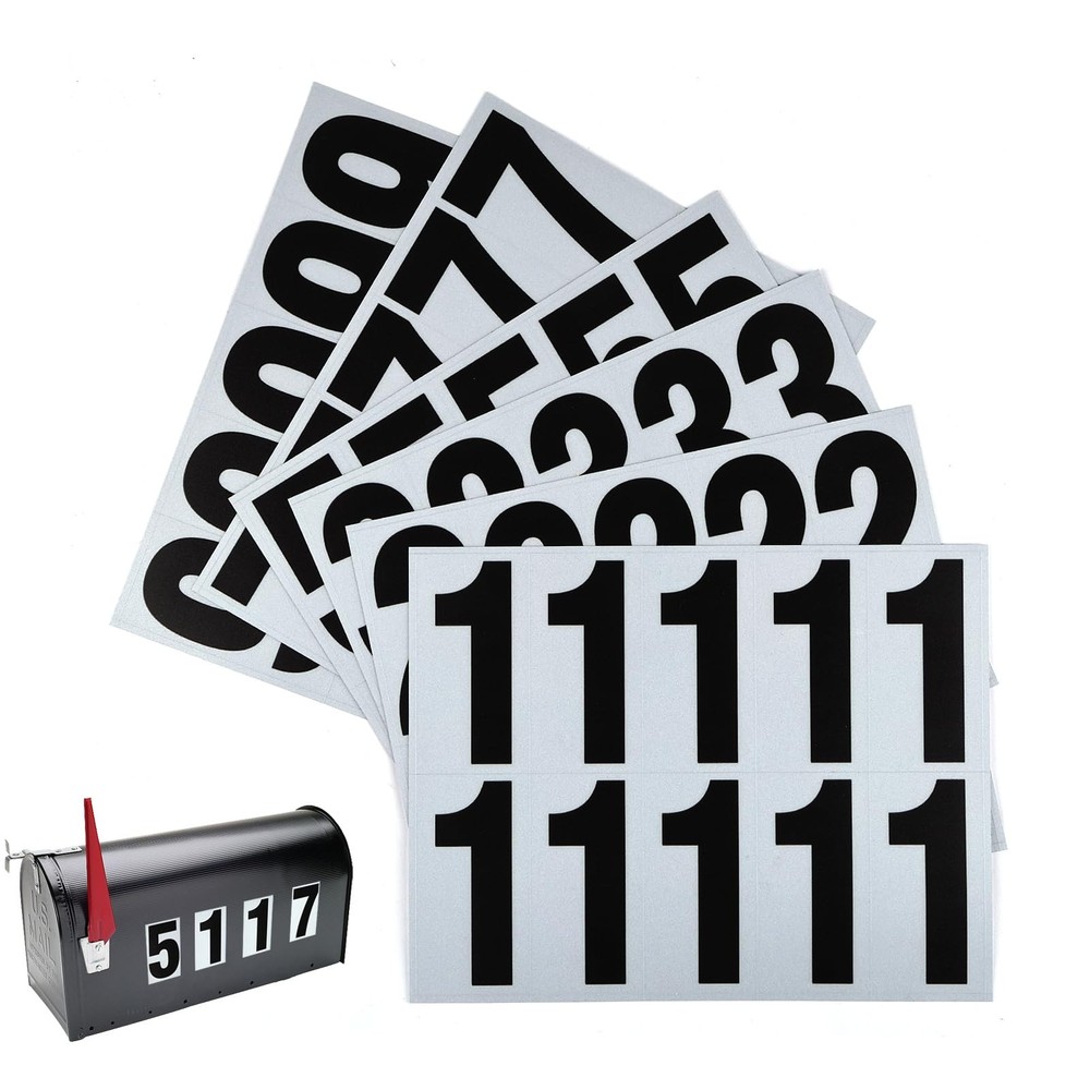 60 Pcs 3 Inch Reflective Mailbox Numbers, Waterproof Self 3 inch, Black