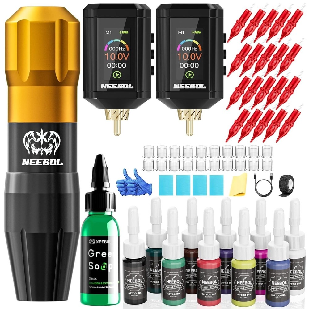 Wireless Tattoo Kit Complete for Beginners Pen Machine with Power Supply Needles