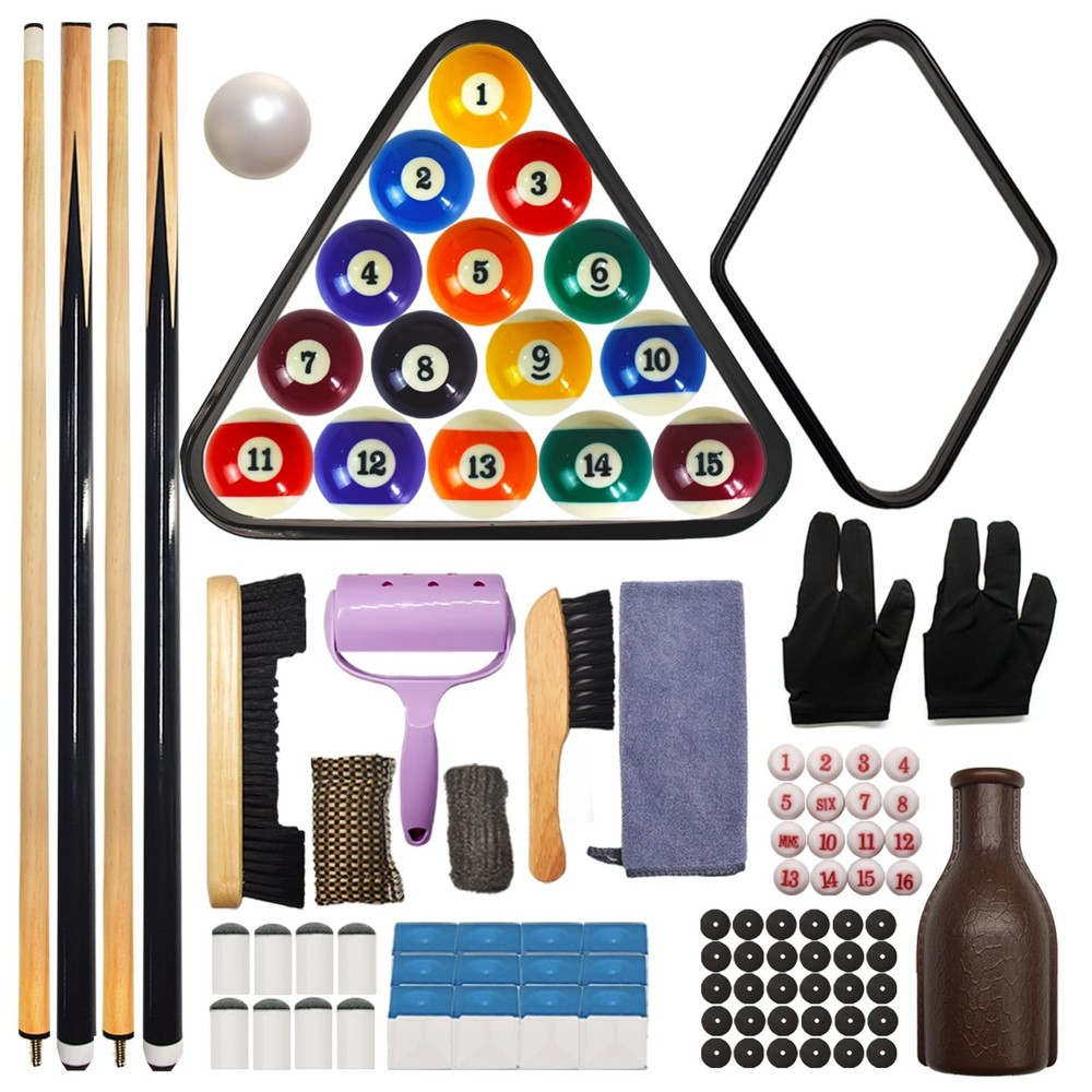 95pcs Pool Table Accessories Set - Balls, Cue, Chalk, Rack, Brush & Cleaner Tool
