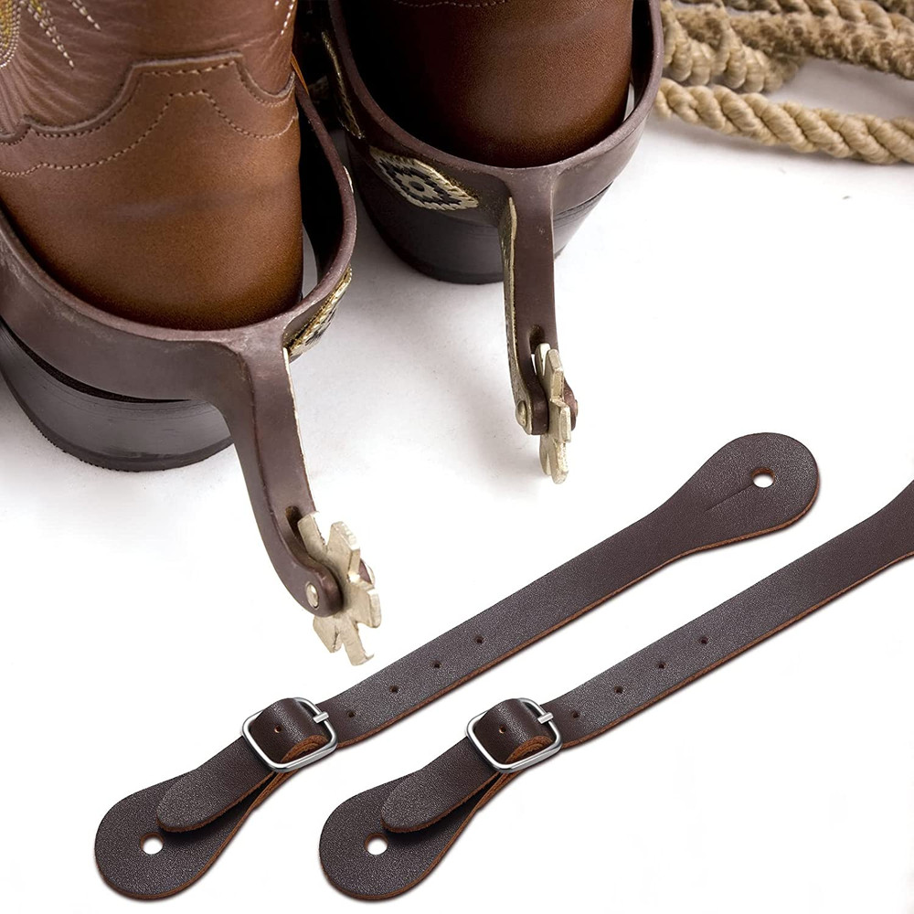 2 Pieces Leather Spur Straps Western Men Adjustable Boot Straps for Boots Wester