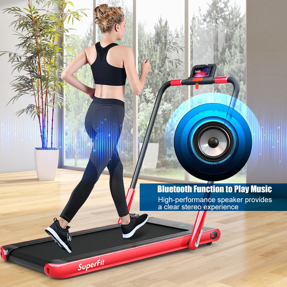 SuperFit 2.25HP 2 in 1 Folding Treadmill W/APP Control Speaker Remote Red