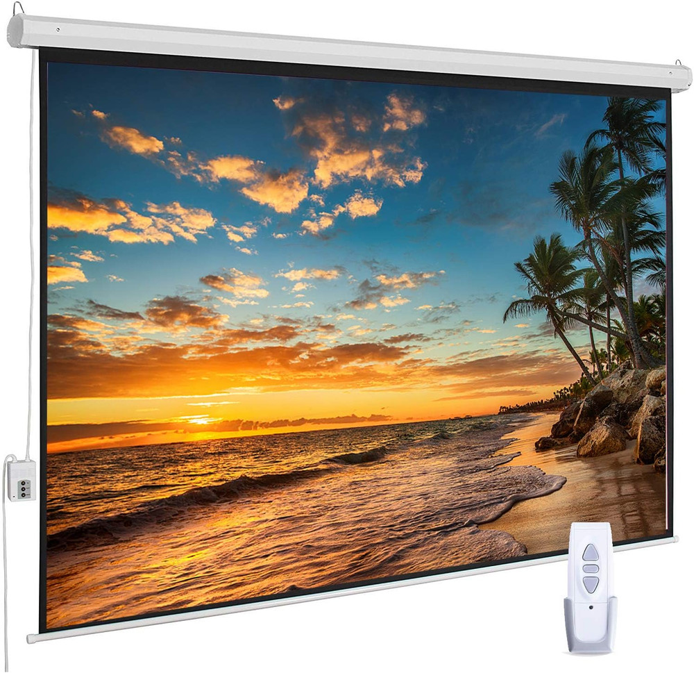 120" Electric Projector Screen with Remote, Wall/Ceiling Mount, Wrinkle-Free