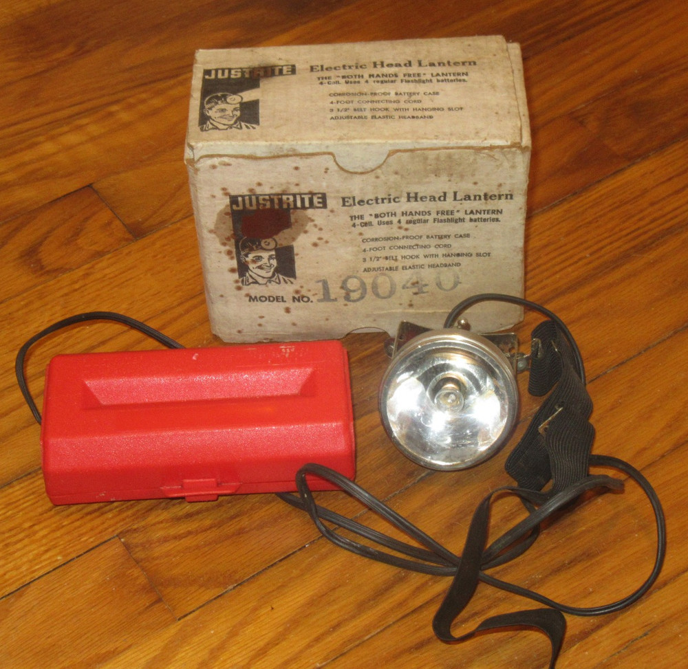 Justrite Electric Head Lantern #19040 W/Original Box Lamp Light Coal Mining