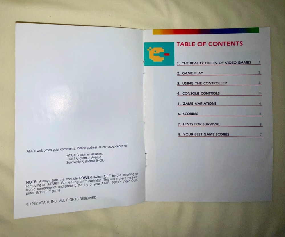 Atari 2600 Ms Pac-Man Instructions Manual