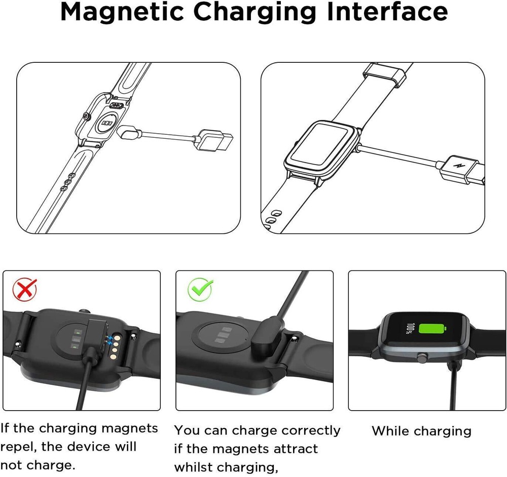 2PCS 2-Pin Universal USB Data Charging Cable Magnetic 2.84mm Smart Watch Charger