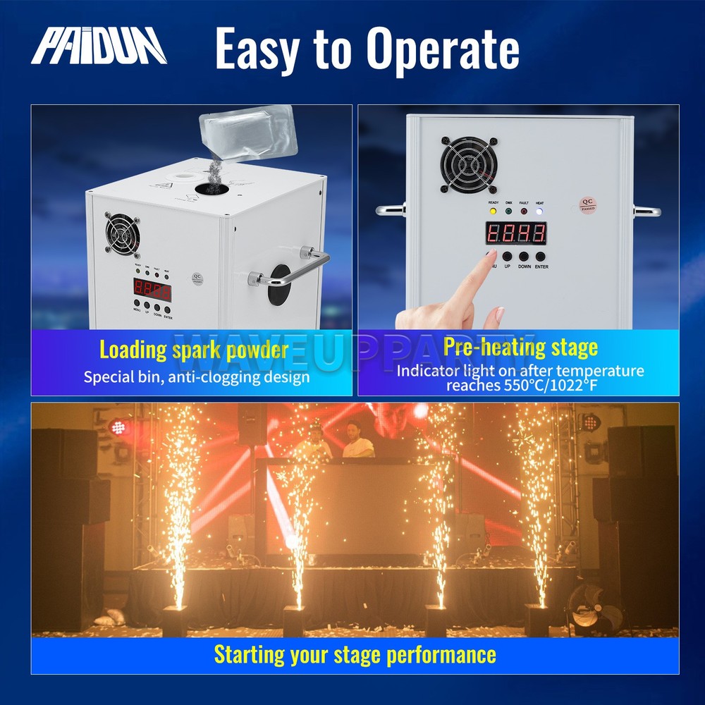 PAIDUN 2PCS 750W Cold Spark Firework Machine Sparkler Effect DMX Remote Control