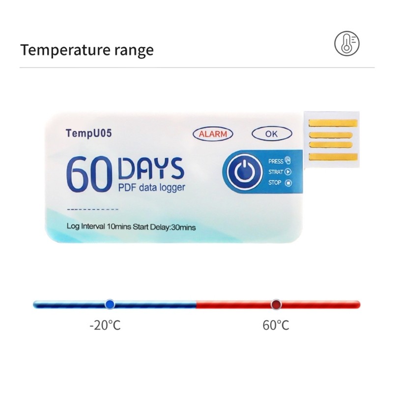 60 Days Disposable Temperature Logger USB Data Logger for Cold Chain Transport