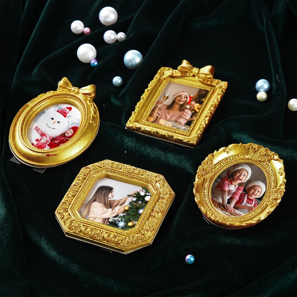 8 Pcs Vintage Picture Frames Set Gold Tiny Picture Frames Wallet Size Baroque...